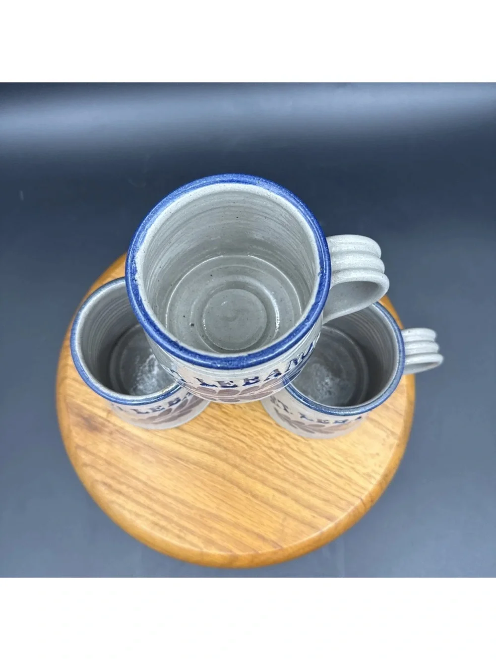 MT. LEBANON Stoneware Mugs - Blue and Gray Set of 3